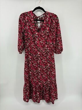 Floral Midi Dress with Tie Back - Pink Floral